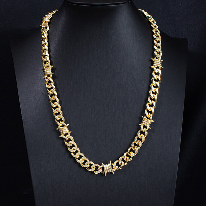 Titanium Steel Barbed Wire Cuban Link Set (Dark Hardcore Punk Style)