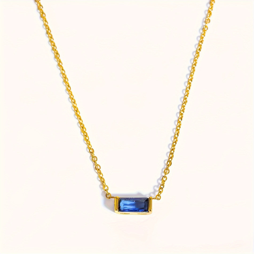 Mini Baguette-Cut Gemstone Pendant Necklace (Multi-Color Dainty Delicate Choker)