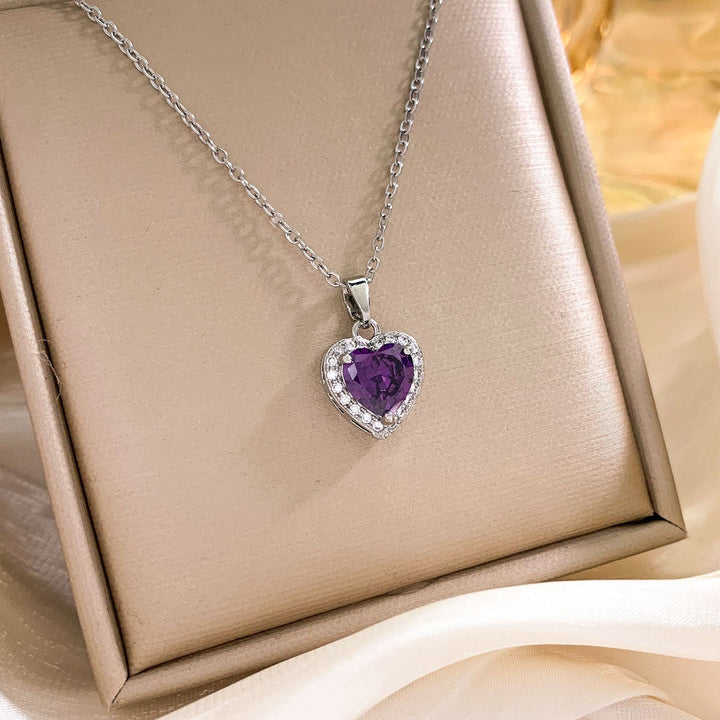 Silver Chain Pink Heart Halo Necklace (Women's Sweet Vitality Luxury Style)