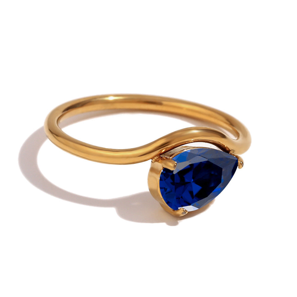 12 Birthstone Teardrop Ring (Gold-Tone Delicate Personalized Women's Band)