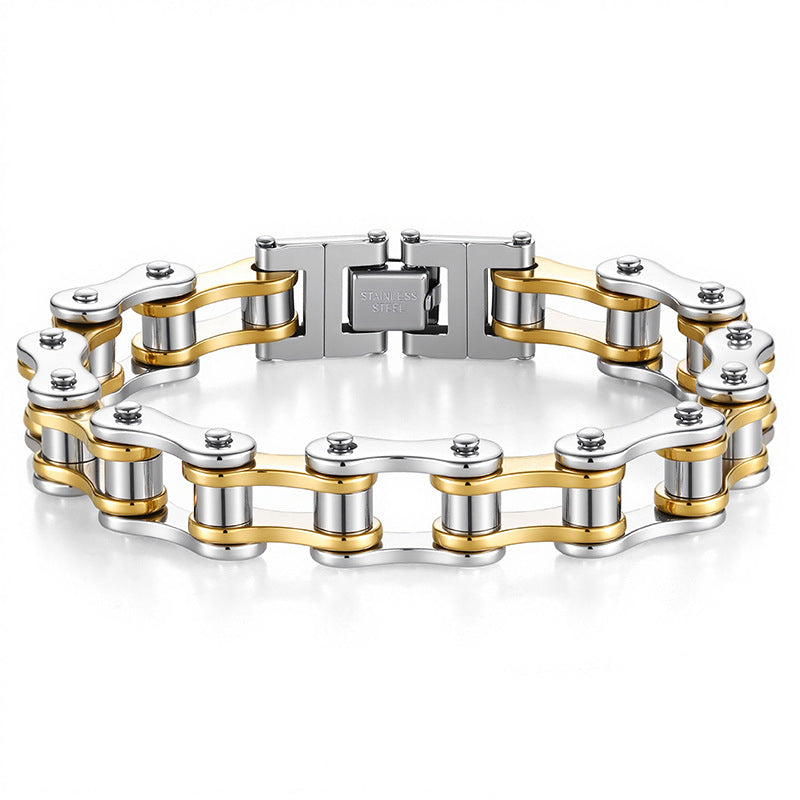 Motorcycle Chain Stainless Steel Bracelet (Men's Edgy Punk Style Titanium Steel Band)