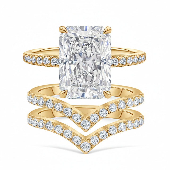 Ice Flower Cut & V-Shaped Pavé Wedding Ring Set (Luxury Classic Couple Bands)