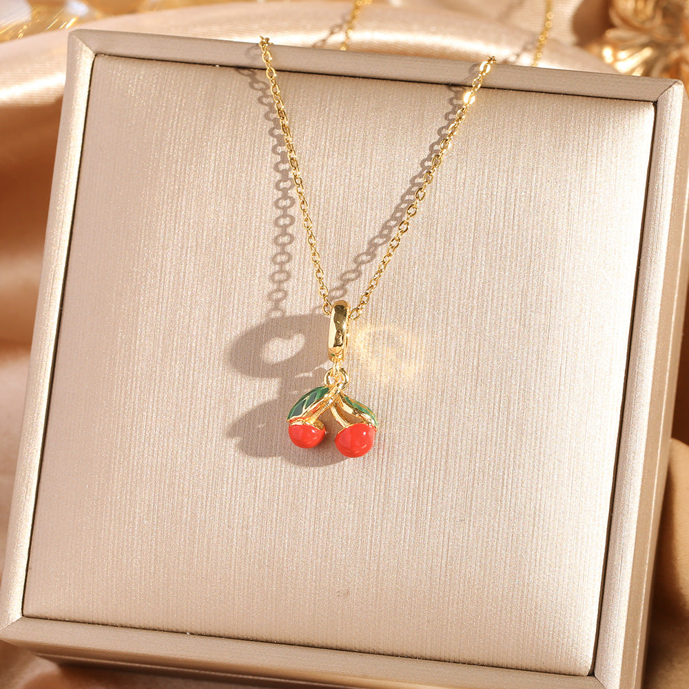 Sweet Cherry Pendant Necklace Collection (Gold Tone Delicate Chokers)