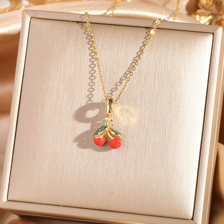 Sweet Cherry Pendant Necklace Collection (Gold Tone Delicate Chokers)