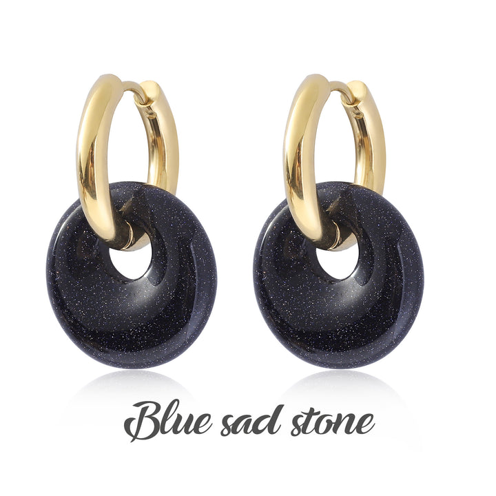 Multi-Color Natural Stone Donut S925 Silver Hoop Earrings, Gold Interlocking Geometric Huggie Earrings, Minimalist Dangle Earrings for Women, 9 Stone Options
