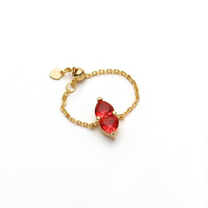 Two Hearts Joined Diamond Adjustable Chain Ring (Multi-Color Delicate Statement Band)