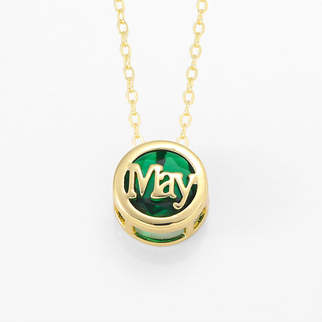 12‑Month Birthstone Round Letter Pendant Necklace, Multi‑Color Options