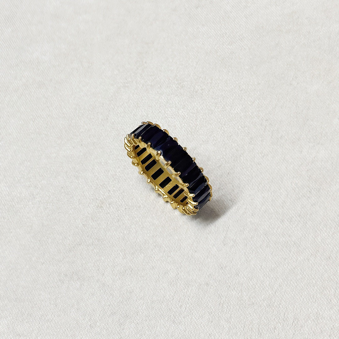 Baguette Cut Full Eternity Ring, Multi-Color Paved Diamond Gold & Silver Luxury Stackable Band