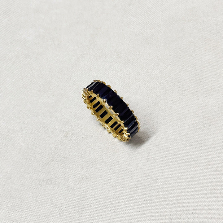 Baguette Cut Full Eternity Ring, Multi-Color Paved Diamond Gold & Silver Luxury Stackable Band