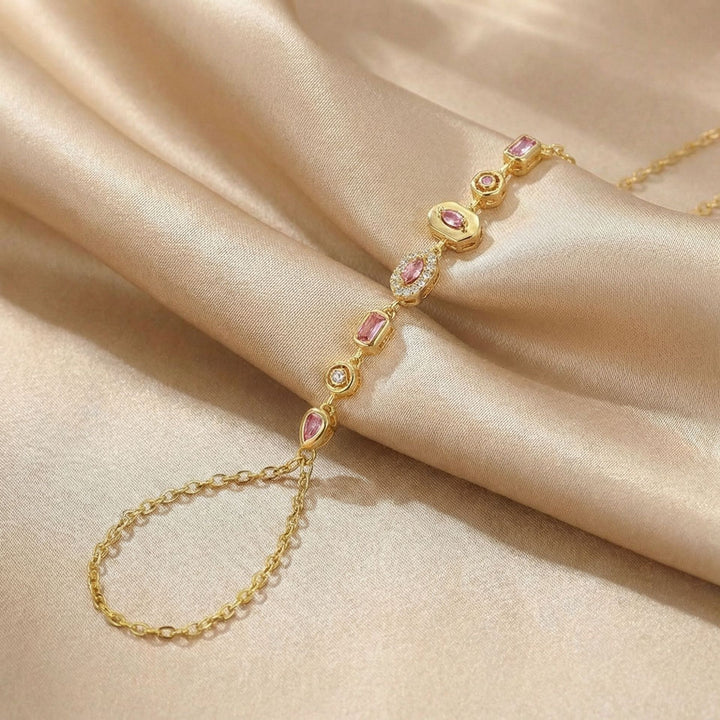 Luxury Gemstone/diamond Hand Chain Bracelet (Gold Tone Multi-Style Finger Bracelet)
