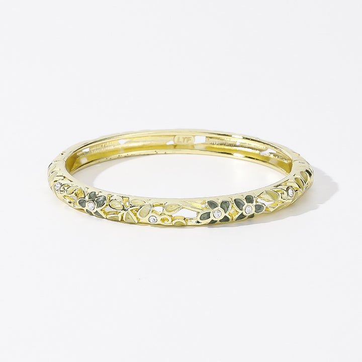 Hollow‑Out Enamel Floral Inlaid Diamond Spring‑Opening Bangle, Multi‑Color Options
