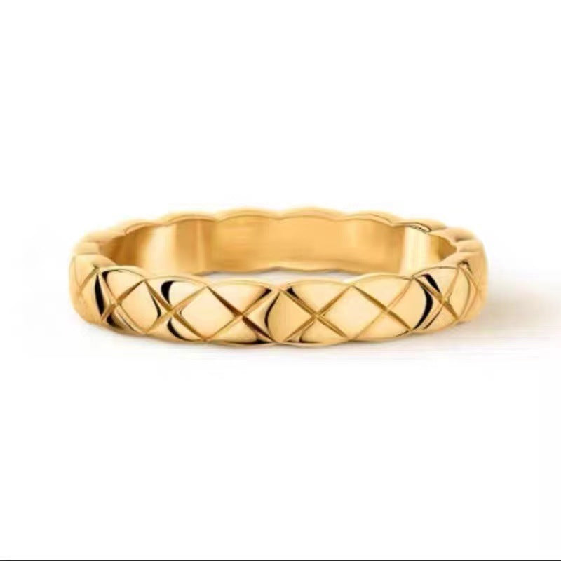 Classic Quilted Pattern Silver Ring, Plain & Paved Diamond Luxury Versatile Band Ring