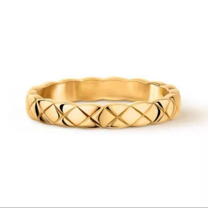 Classic Quilted Pattern Silver Ring, Plain & Paved Diamond Luxury Versatile Band Ring