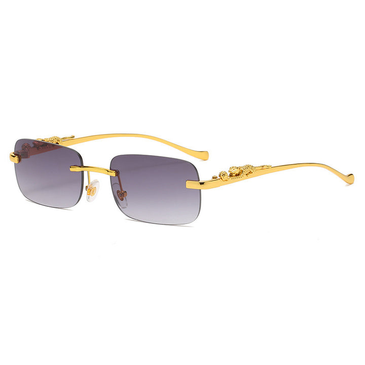 Luxury Leopard Carved Rimless Cut Sunglasses, Multi Gradient UV Protection Shades