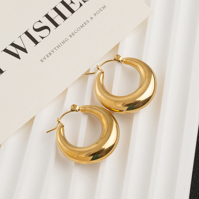 Metal C-Shaped Thick Hoop Earrings (2 Colors Minimalist Luxury Statement Hoops)