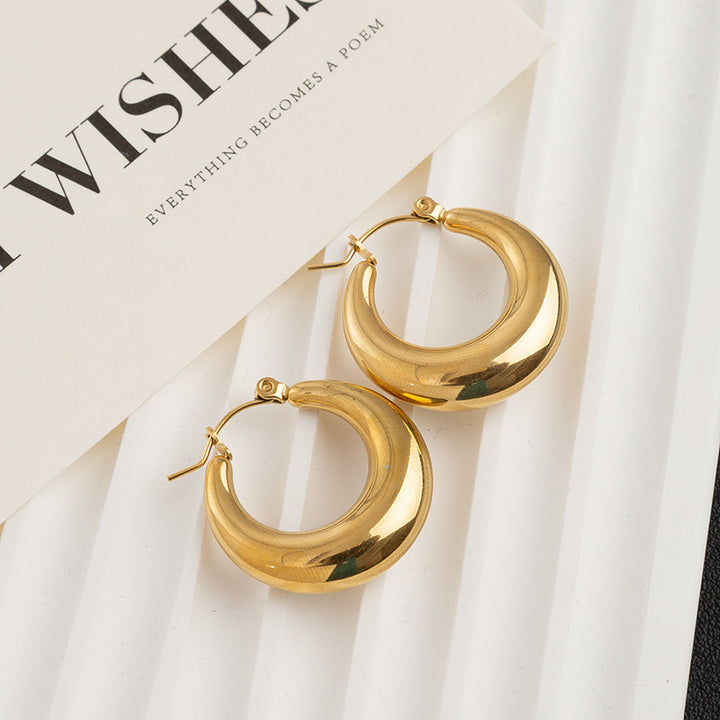 Metal C-Shaped Thick Hoop Earrings (2 Colors Minimalist Luxury Statement Hoops)