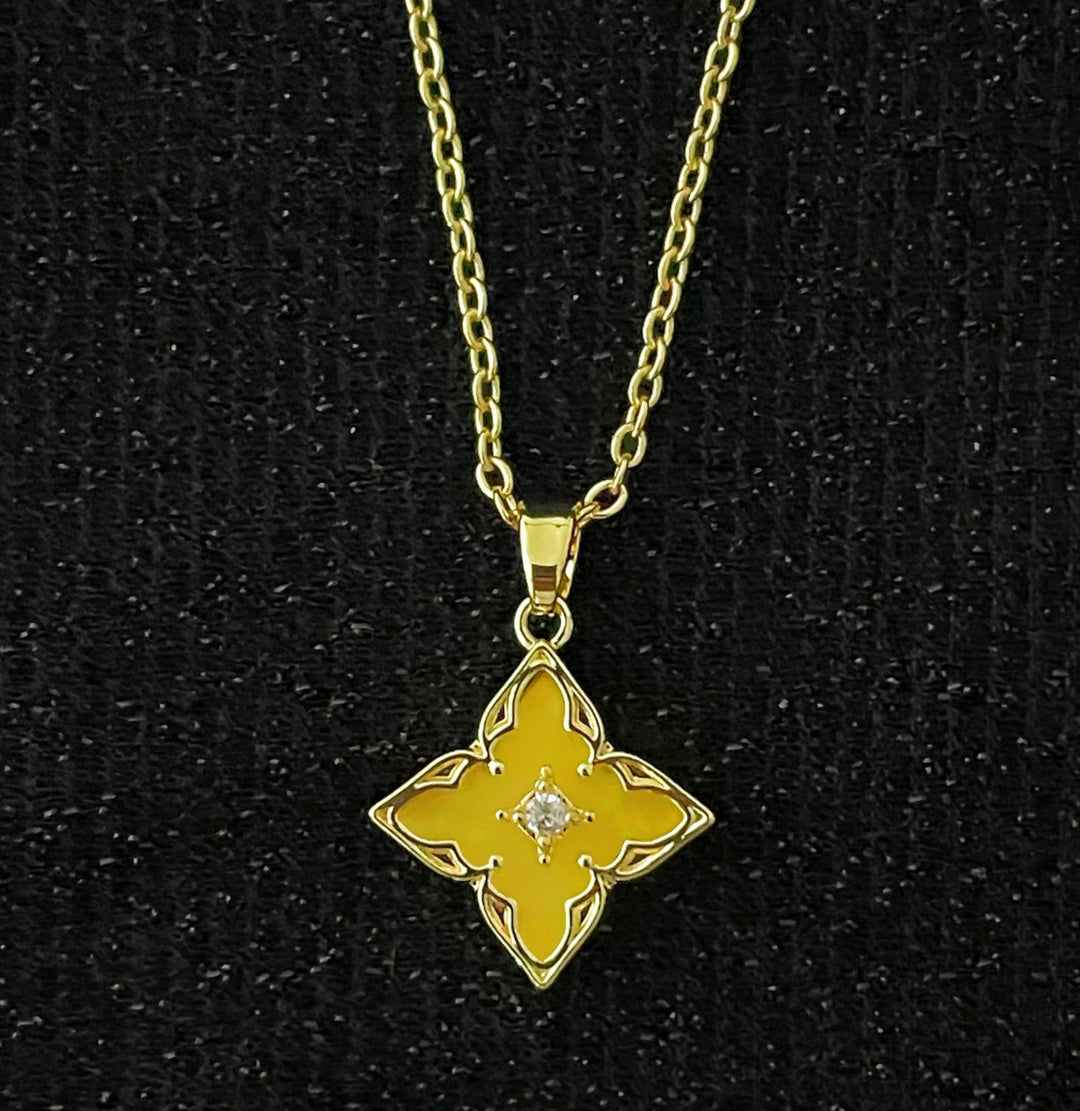 Vintage Four-Leaf Clover Gemstone Necklace, S925 Sterling Silver Multi-Stone Rhombus Pendant Jewelry