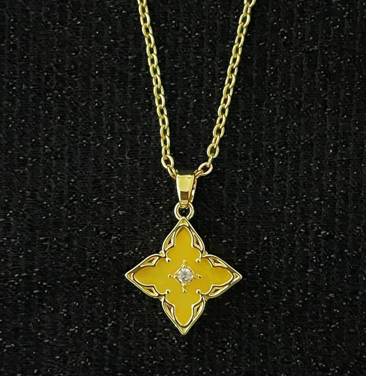 Vintage Four-Leaf Clover Gemstone Necklace, S925 Sterling Silver Multi-Stone Rhombus Pendant Jewelry