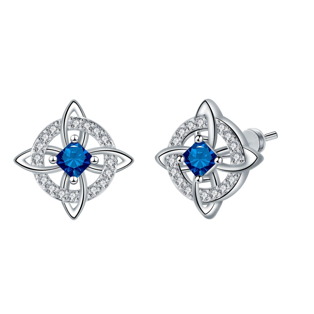 Witch's Knot Birthstone Stud Earrings (12 Colors Silver Tone Jewelry)