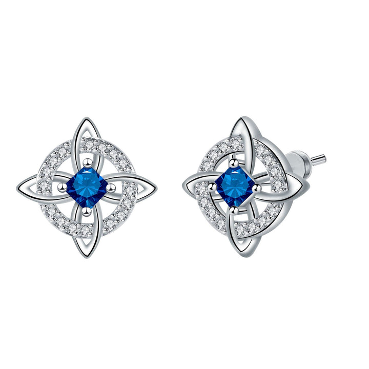 Witch's Knot Birthstone Stud Earrings (12 Colors Silver Tone Jewelry)