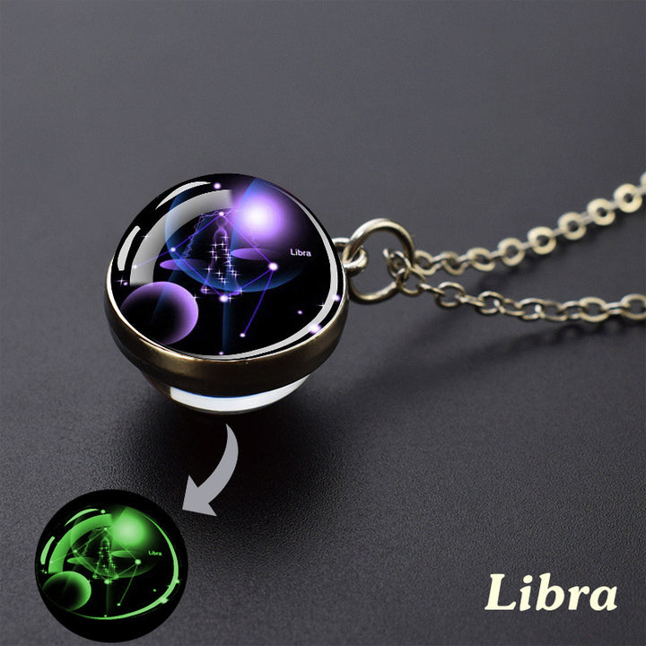 12 Constellations Double‑Sided Glass Ball Pendant Necklace