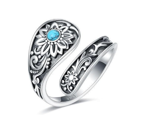 S925 Silver Celtic Knot Black Onyx Open Ring (Vintage Retro Statement Band)