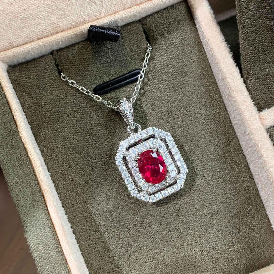 Octagonal Double Halo Gemstone Necklace