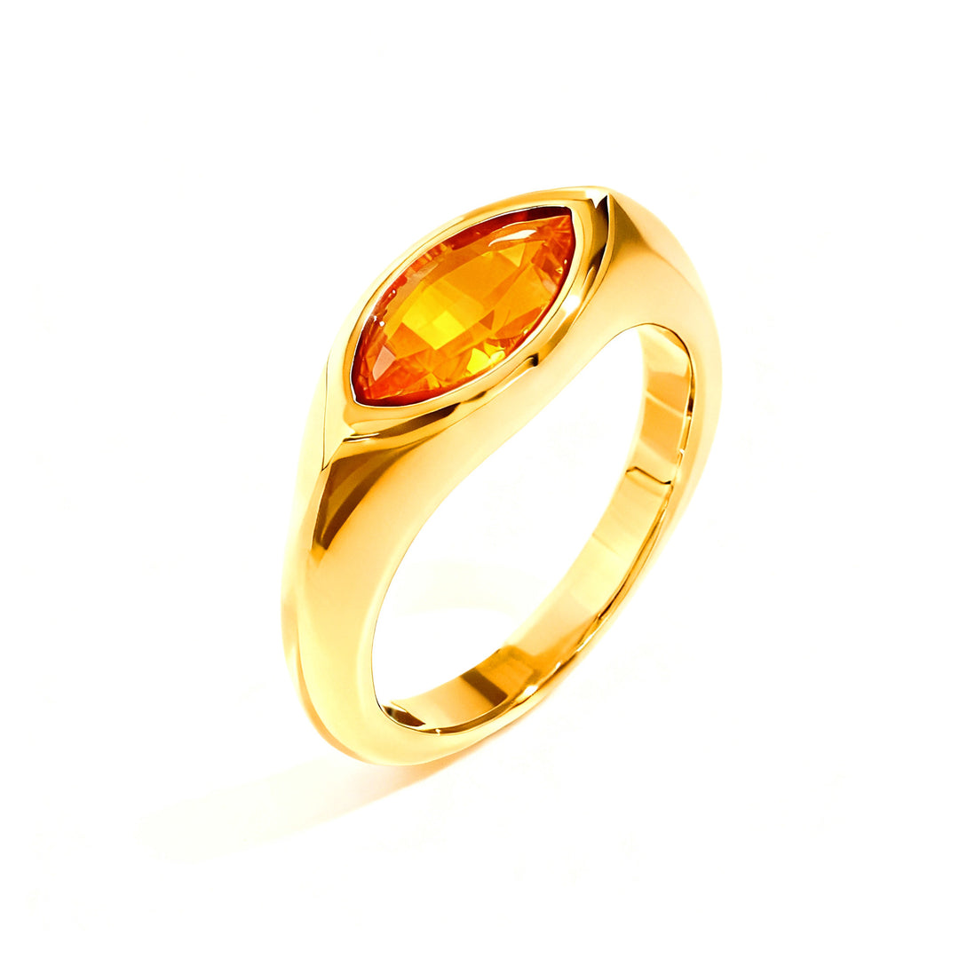 Marquise‑Cut Colored Gemstone Bezel‑Set Wide‑Band Gold‑Plated S925 Sterling Silver Ring, Multi‑Colors Available