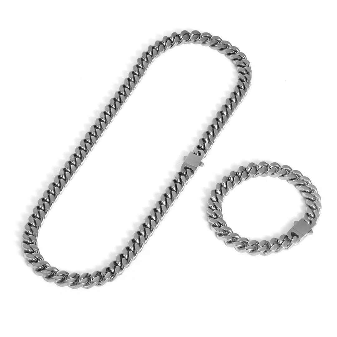 Polished Titanium Steel Chunky Cuban Chain Hip-Hop Necklace · Four-Side Cut Bold Chain