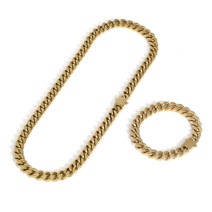 Polished Titanium Steel Chunky Cuban Chain Hip-Hop Necklace · Four-Side Cut Bold Chain