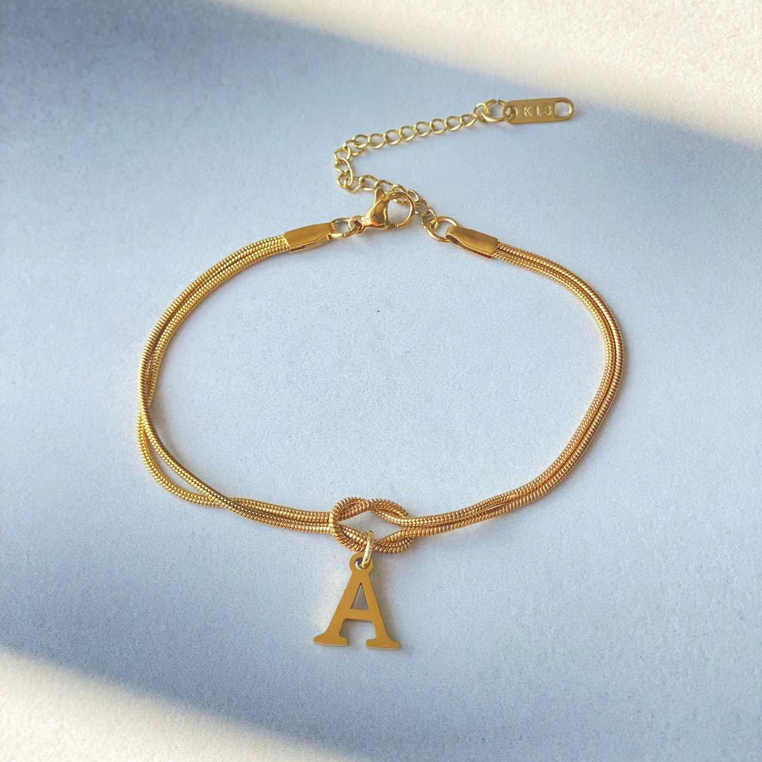 26 Letter Pendant Handmade Knotted Herringbone Snake Chain Couple Bracelet