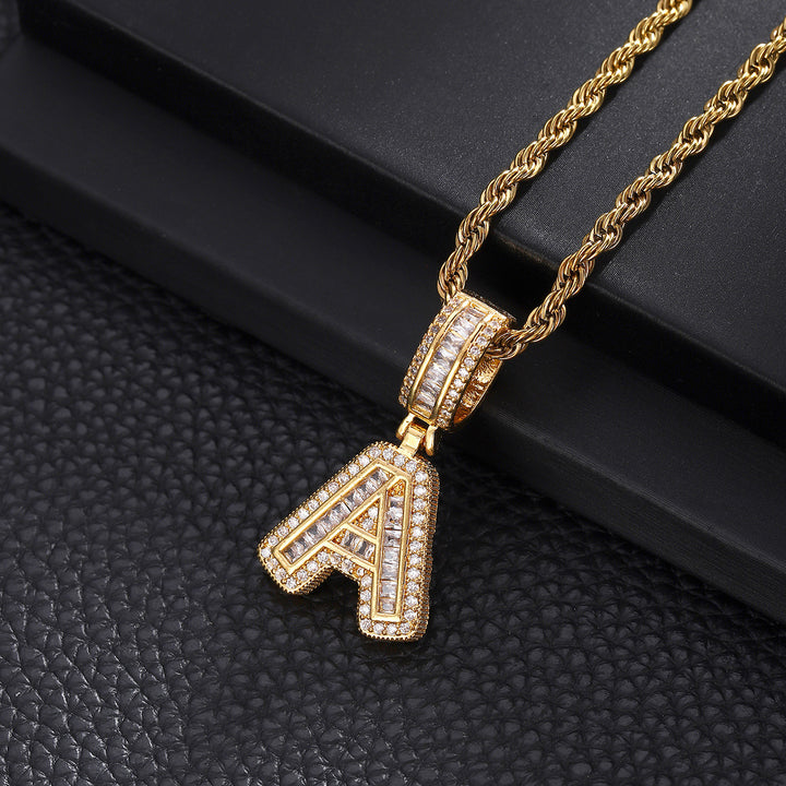 Full-Diamond Letter Cuban Link Necklace (26 Letters Optional | Gold/Silver Dual Tone)