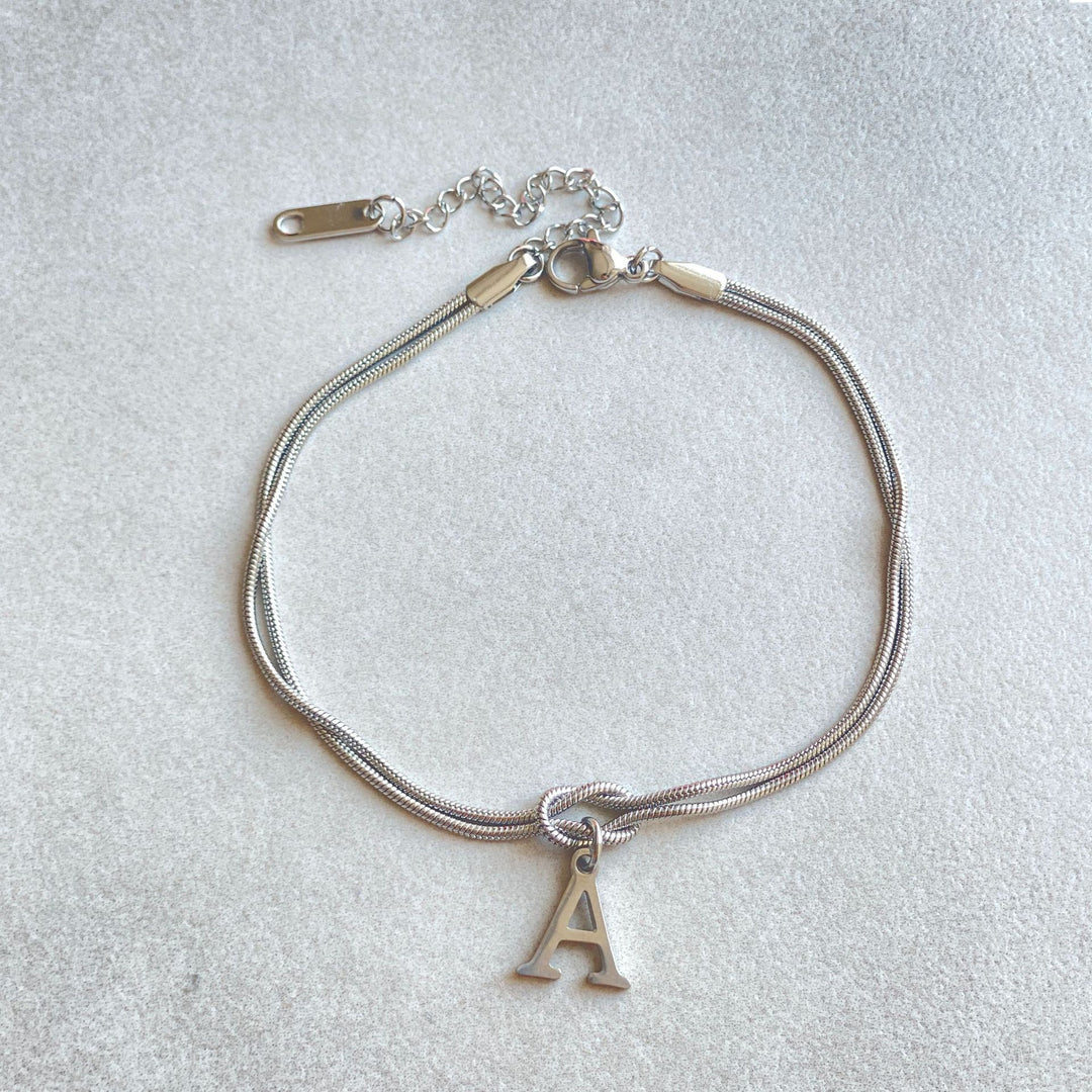 26 Letter Pendant Handmade Knotted Herringbone Snake Chain Couple Bracelet