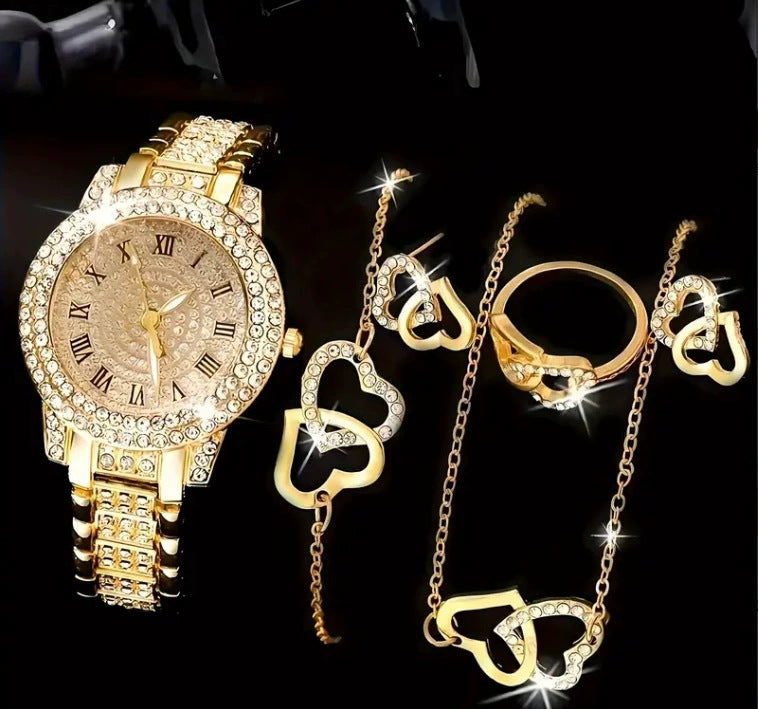 Full-Diamond Roman Dial Starry Sky Women's Watch Set