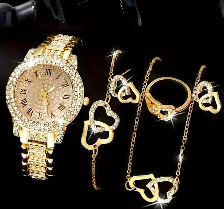 Full-Diamond Roman Dial Starry Sky Women's Watch Set