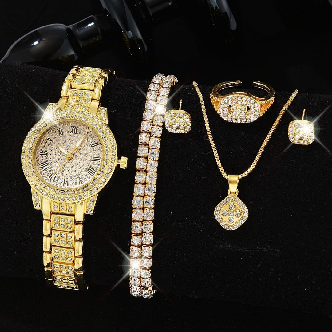 Full-Diamond Roman Dial Starry Sky Women's Watch Set