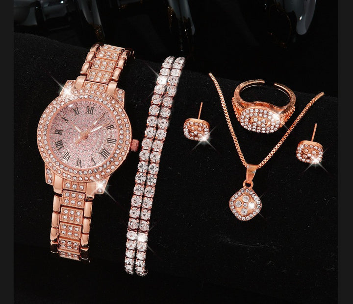 Full-Diamond Roman Dial Starry Sky Women's Watch Set