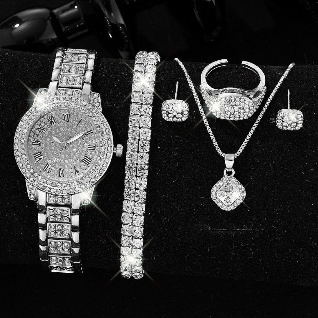 Full-Diamond Roman Dial Starry Sky Women's Watch Set
