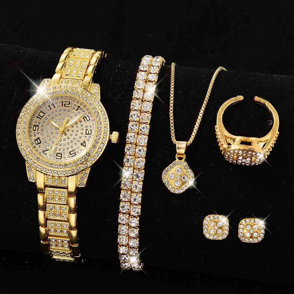 Full-Diamond Roman Dial Starry Sky Women's Watch Set