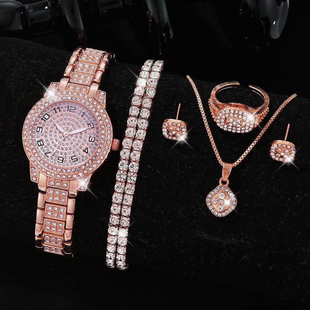 Full-Diamond Roman Dial Starry Sky Women's Watch Set
