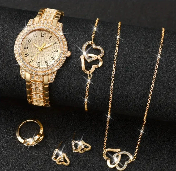 Full-Diamond Roman Dial Starry Sky Women's Watch Set
