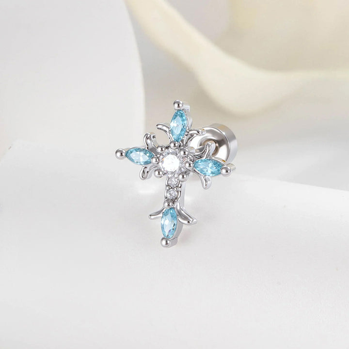 Zircon-Studded Cross Screw Barbell Earrings – Elegant Couple Ear Studs