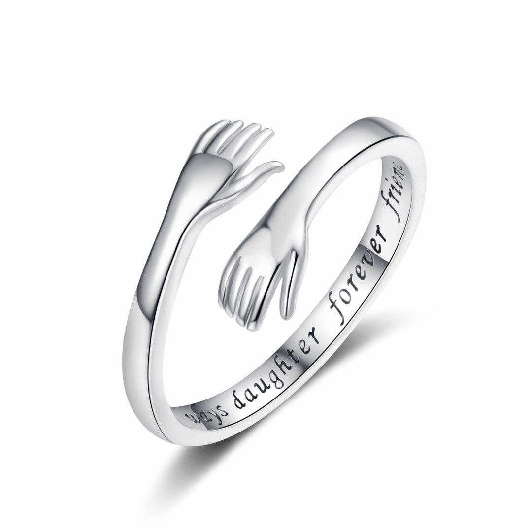 Engraved Hug Hands Ring for Women – Fashionable European & American Style