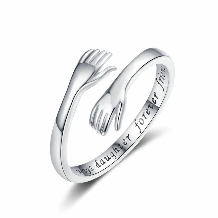 Engraved Hug Hands Ring for Women – Fashionable European & American Style