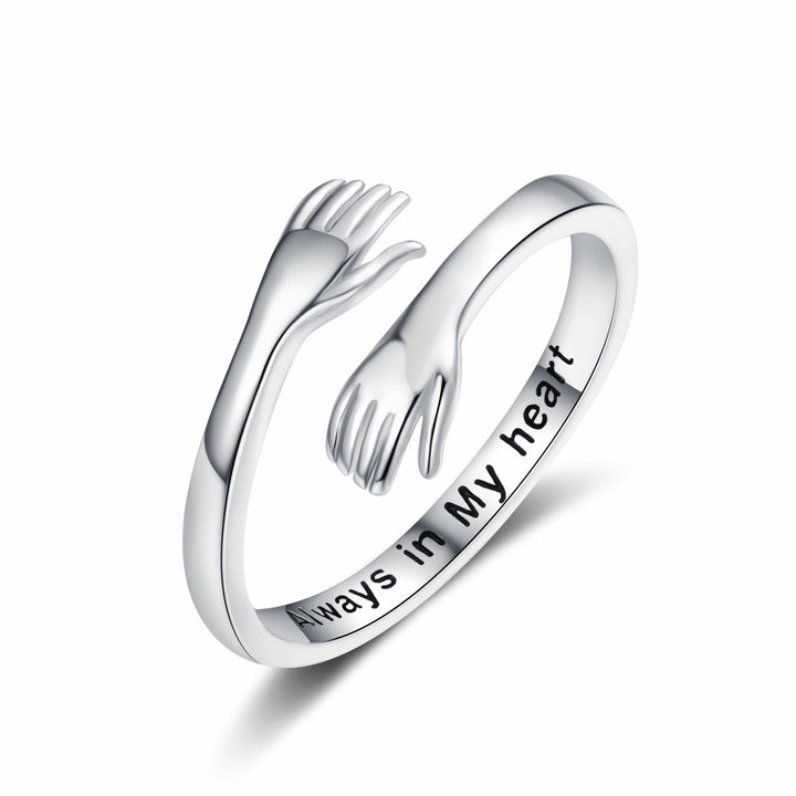 Engraved Hug Hands Ring for Women – Fashionable European & American Style