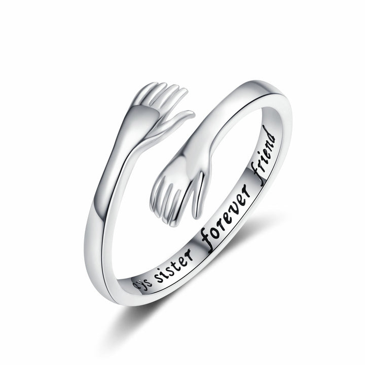 Engraved Hug Hands Ring for Women – Fashionable European & American Style