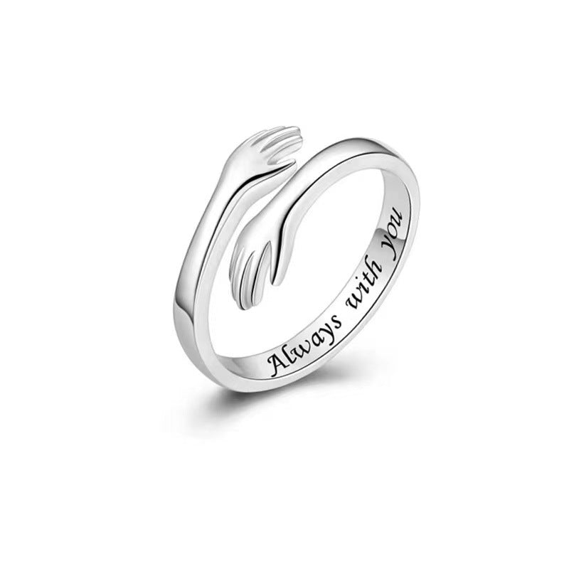 Engraved Hug Hands Ring for Women – Fashionable European & American Style