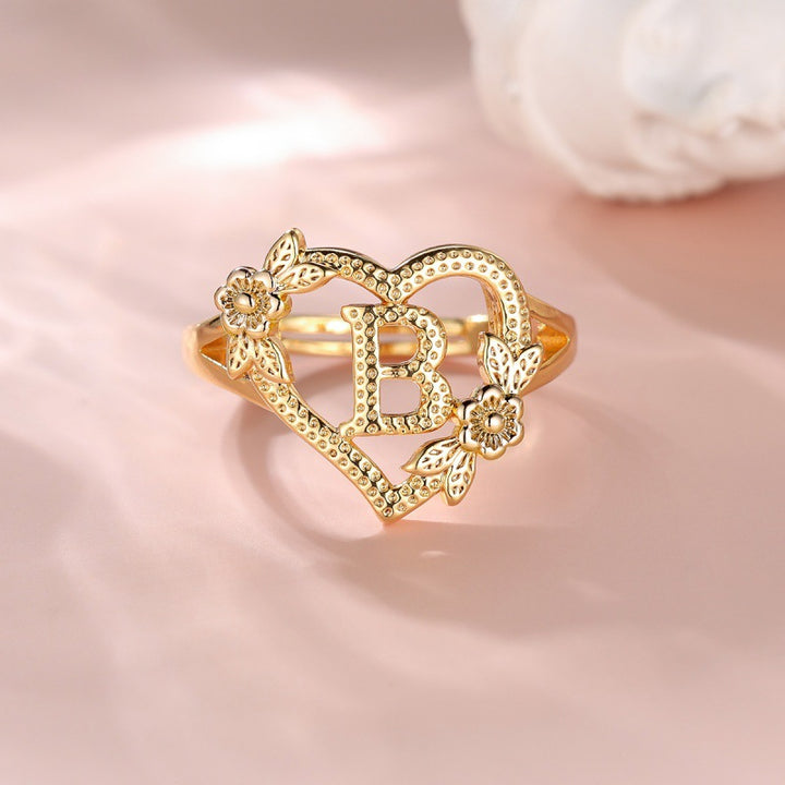 Fresh Sweet Creative Style  Rose Dual-Tone 26-Letter Open Ring