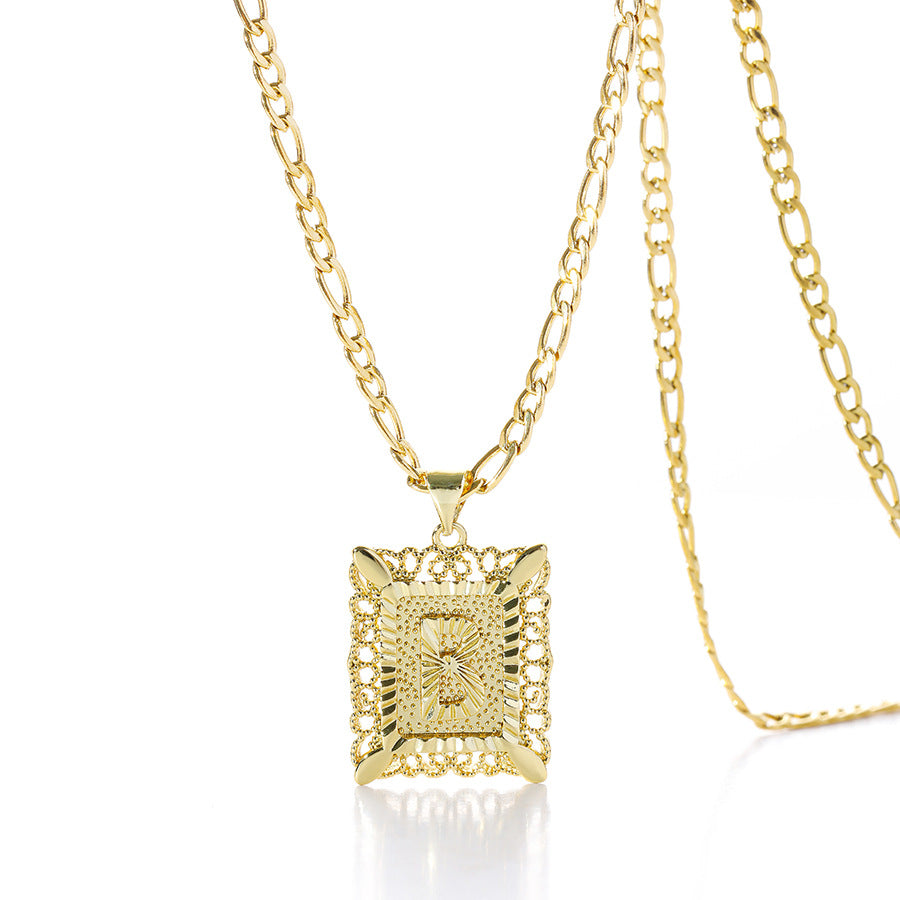 Square 14K Gold Alphabet Necklace