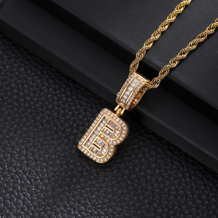 Full-Diamond Letter Cuban Link Necklace (26 Letters Optional | Gold/Silver Dual Tone)